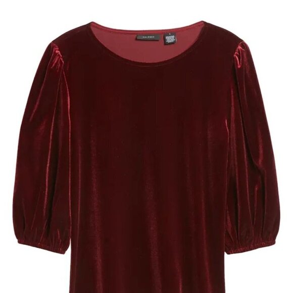 HALOGEN BNWT Burgundy Velvet Top Velour Bubble Sleeve New - Picture 10 of 10